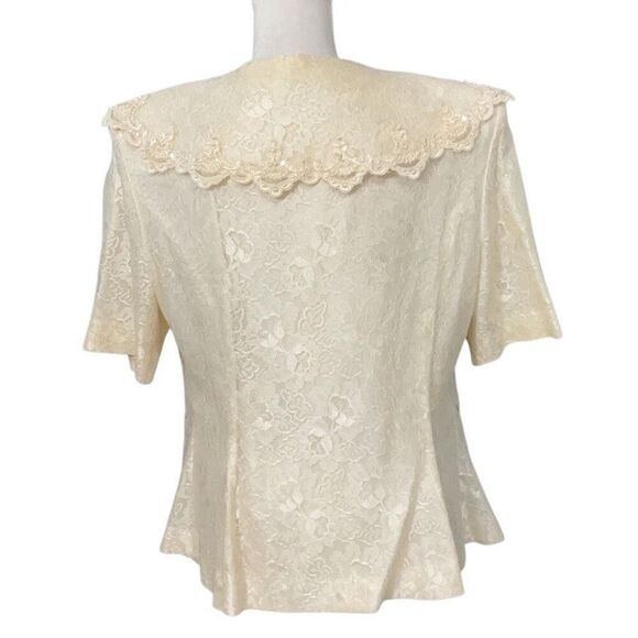 Nah Nah Woman Ivory Vintage Lace Formal Lined Embellished Sequin Dress Jacket - Picture 3 of 8